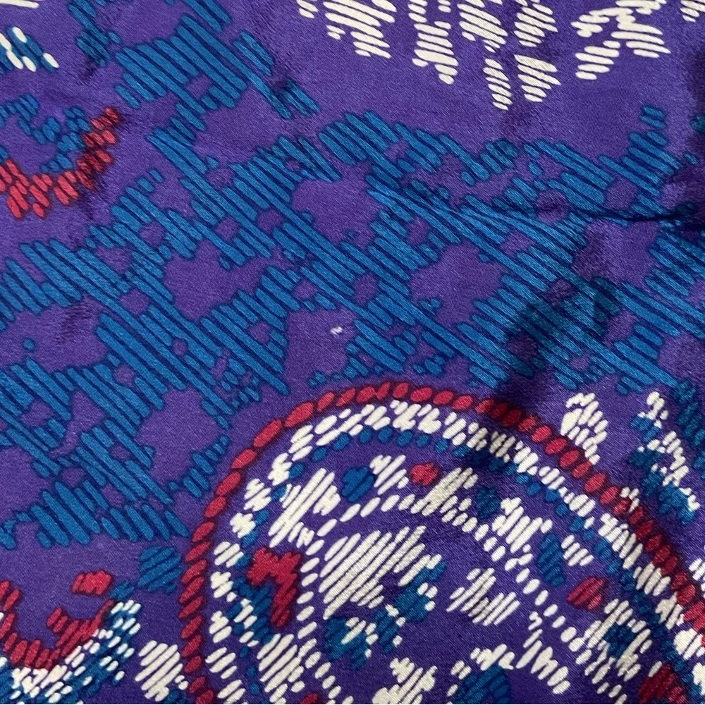 Vintage Christian Dior Silk Scarf Paisley Design Blue & Purple 34x34